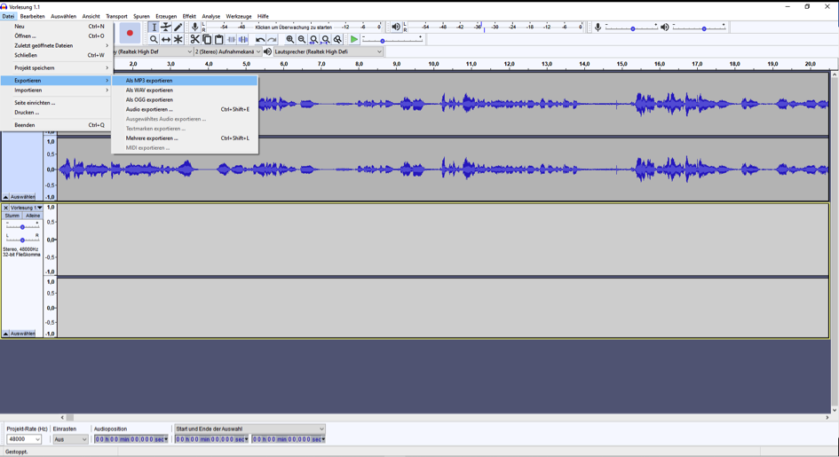 Audiodateien zusammenfügen in Audacity, eine wichtige Funktion, um Dateien für Podcasts oder Präsentationen vorzubereiten. #DigitaleLehre #Podcast #Tutorial 