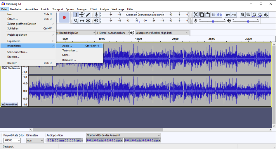 Audiodateien zusammenfügen in Audacity, eine wichtige Funktion, um Dateien für Podcasts oder Präsentationen vorzubereiten. #DigitaleLehre #Podcast #Tutorial 