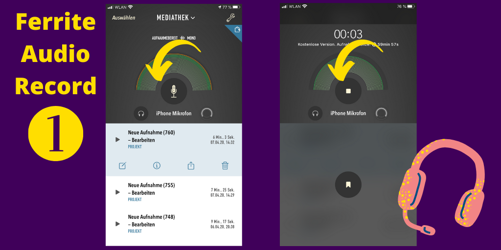 Audio-Datei aufnehmen mobil mit der App Ferrite